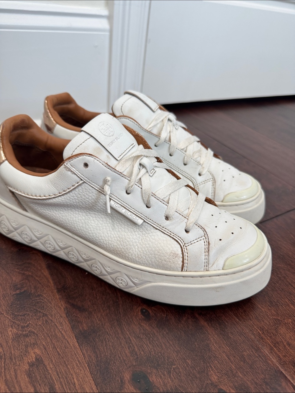 Tory Burch Men’s White Leather Sneakers Shoes Luxury Logo, size 10 - Picture 8 of 9